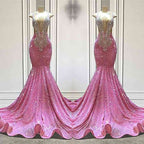 Bmbridal Pink V Neck Mermaid Prom Dress Sleeveless Beaded Floor Length