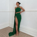 Herbst Damen Kleidung Schräge Schulter Sexy Cutout Design Abendkleid 