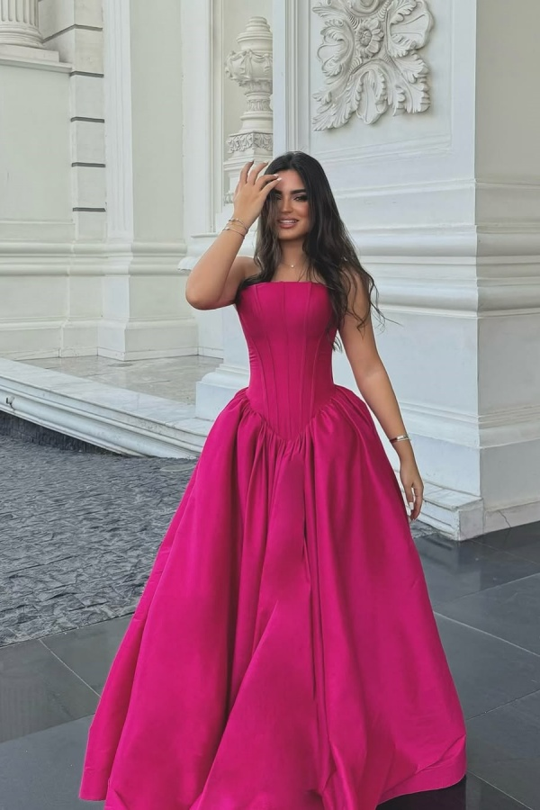Elegant Strapless Pleated A Line Prom Dress With Custom Colors And Sizes