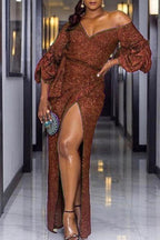 Vestido de noche sexy con cuello en V y parches lisos (3 colores) 