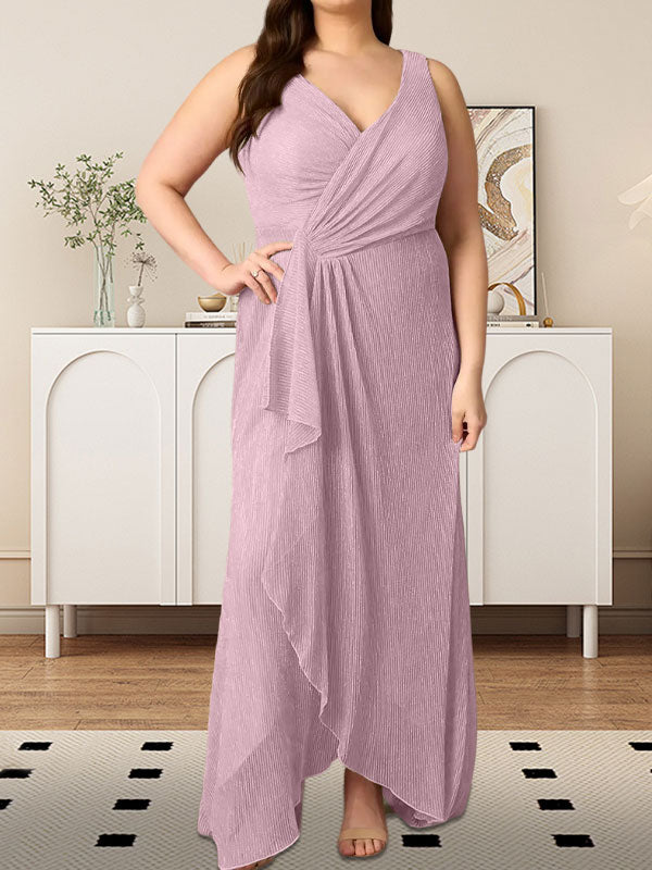 A-Linien-Kleid mit V-Ausschnitt und gerüschtem Metallic-Netzstoff