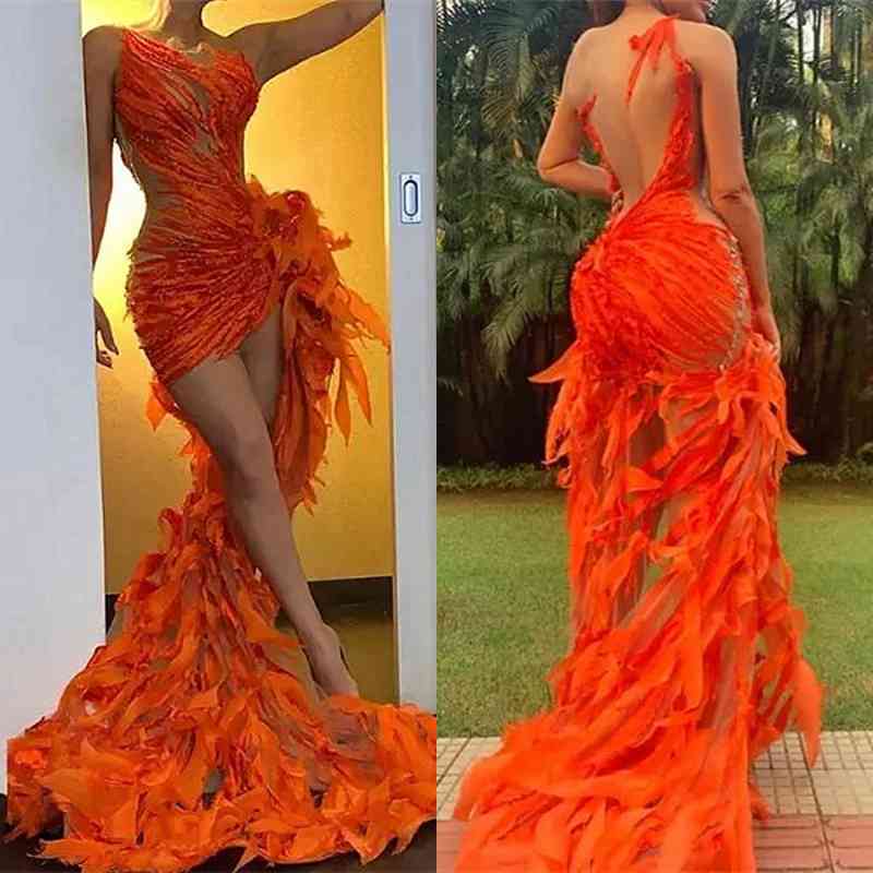 Bmbridal Orange Prom Tulle High Low Dress Sleeveless