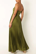 A Dreamy Escape Satin Adjustable Straps Pleated Maxi Dress