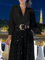 TARUXY Splice Pailletten Maxi Kleider Für Frauen Mode Falten Lose V-ausschnitt Elegante Kleid Femme Party Abendkleider Luxus 2023 