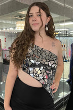 Ashley | Robe fourreau à une épaule avec miroir et paillettes pour soirée