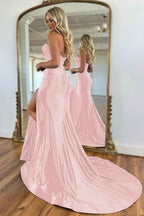 Navy Mermaid Sweetheart Corset Prom Dress With Slit