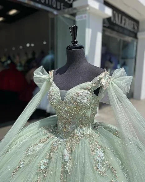 Sage Green Tulle Quinceanera Dress,Ball Gown,Sweet 16 Dress Y5387