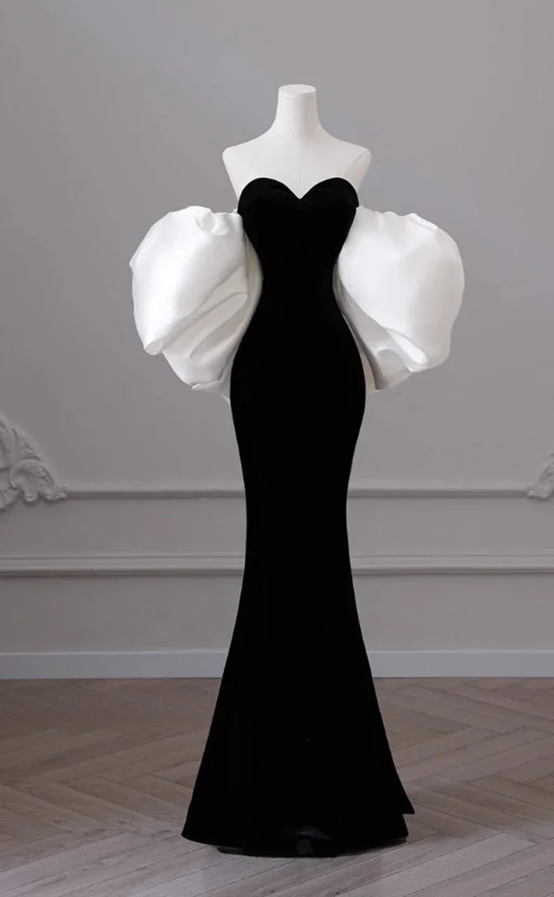 Vestido de noite preto de um ombro só, cauda de sereia de alta qualidade, vestido de baile de gala com temperamento, vestido de baile Y4382
