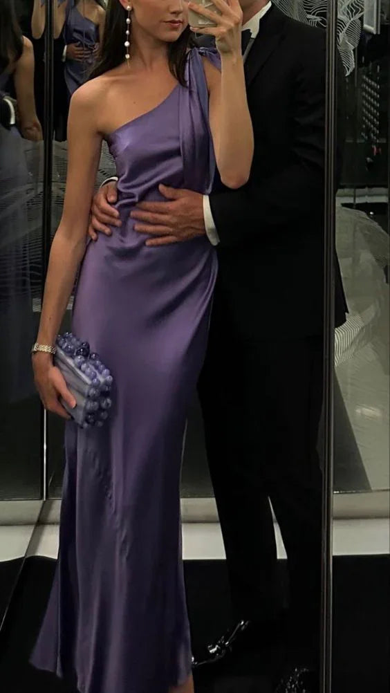 Vestido largo de noche morado elegante de un solo hombro Vestido morado para recepción Y7273
