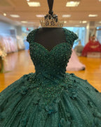 Abito da ballo verde principessa Abiti per Quinceañera Festa dei 15 anni Fiori 3D Pizzo Applicazioni Perline di cristallo Paillettes Abiti di compleanno Y606