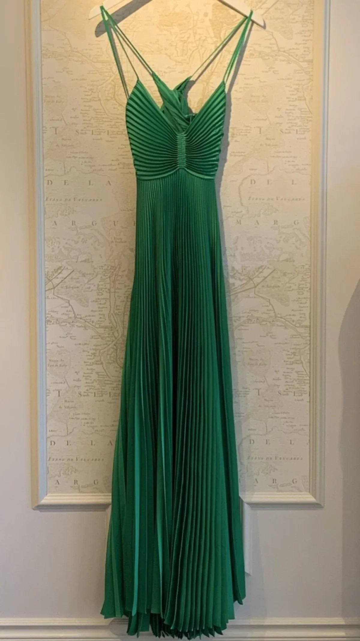 Robe de soirée verte longue plissée à nouer dans le dos Y4000