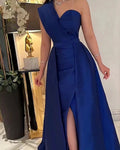 Elegante abito da sera blu a una spalla Abito formale blu Y5723