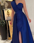 Elegante abito da sera blu a una spalla Abito formale blu Y5723