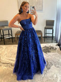Robe longue de bal en tulle bleu à sequins, robe de soirée en tulle bleu Y3065