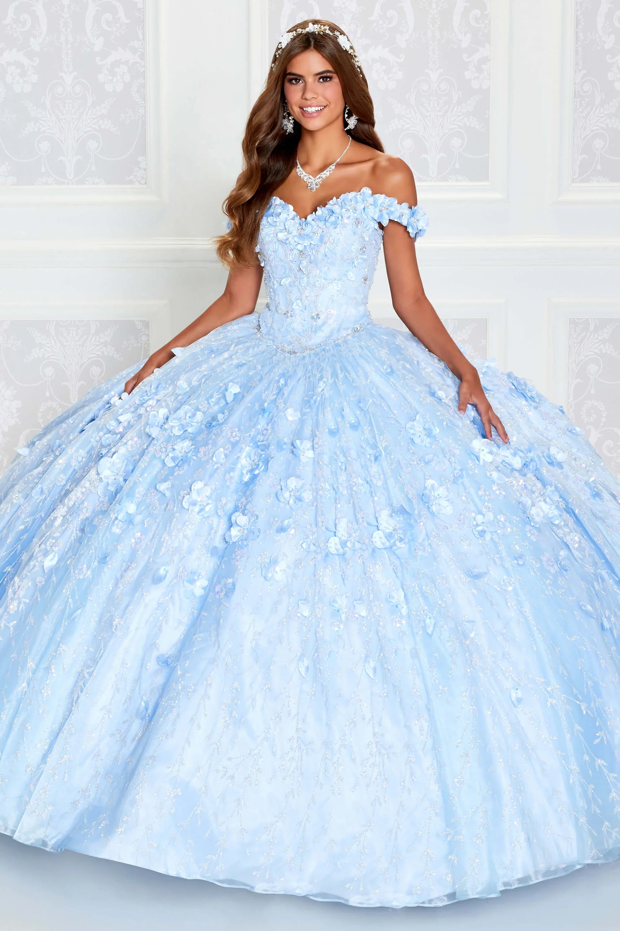 Abito da ballo verde smeraldo con fiori ricamati a mano, abito da quinceañera con scollo a cuore e spalle scoperte Y293