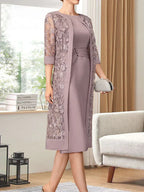 Abito da madre della sposa in chiffon, a guaina/colonna, con spacco al ginocchio, paillettes plissettate