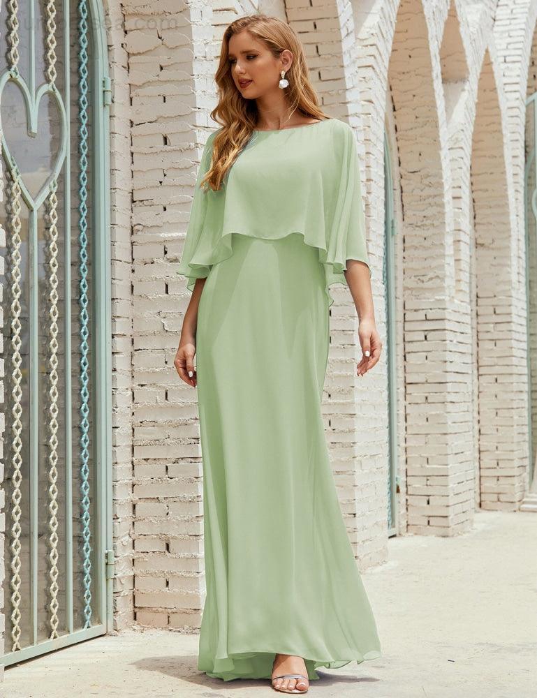 Abito da Damigella Donna Manica Lunga Scollatura a V Chiffon Abito da Cerimonia Matrimonio Festa 28018
