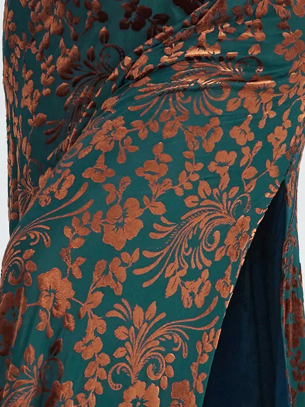 Vestido vintage sencillo de terciopelo con escote en V, mangas cortas, largo hasta el té, para madre de la novia con abertura