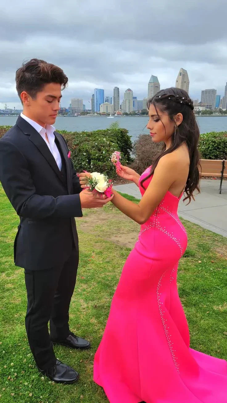 Robe de bal élégante sirène rose vif Robe de soirée chic Y5415