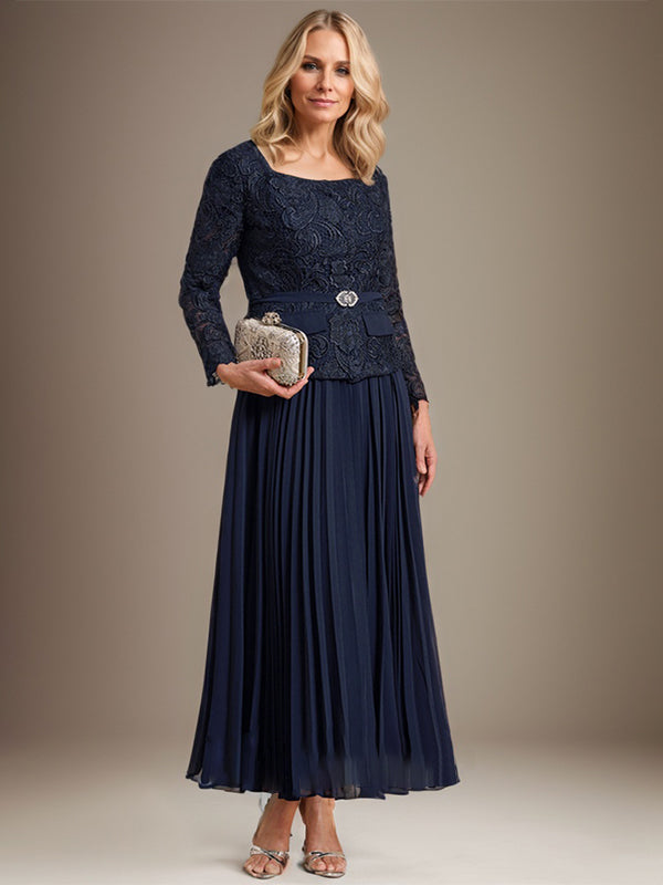 Robe de mère de la mariée en mousseline, longueur cheville carrée, coupe en A avec plis