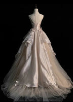 Abito da sera ampio rosa senza spalline a linea ad A in tulle Abito elegante Y6761