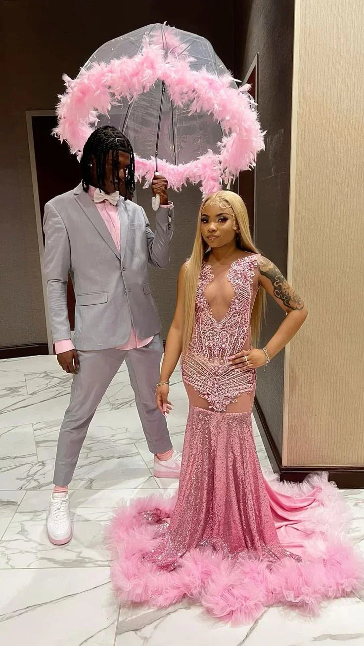 Abito da sera rosa lussuoso a sirena Abito da sera rosa Y5451