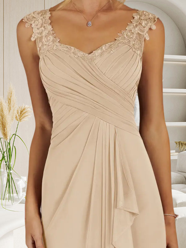 Champagne A-Line Sweetheart Neckline Pleated Mesh Dress