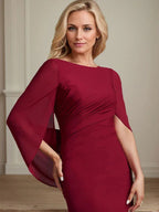 Trompeten-/Meerjungfrauen-Bootsausschnitt bodenlanges Chiffonkleid für die Brautmutter mit Faltenwurf