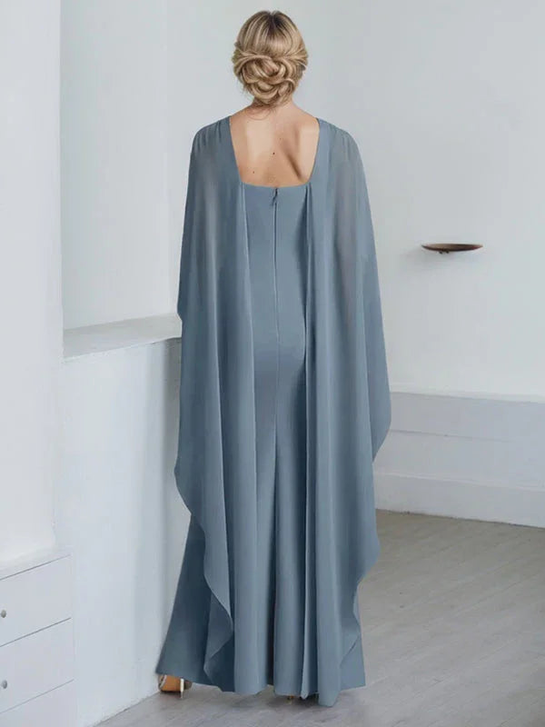 Vestido de madrina de novia de gasa largo hasta el suelo con corte recto y volantes en cascada