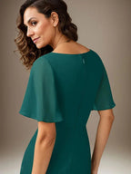 فستان شيفون ضيق مزين بالخرز بلون كحلي داكن