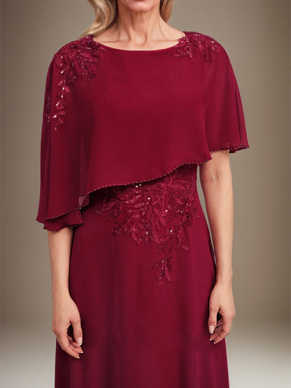 Vestido de gasa con encaje y lentejuelas para madre de la novia, corte A, largo hasta el suelo 