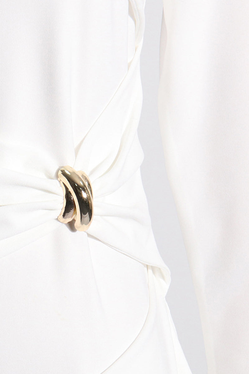 Elegante, solide Metall-Accessoires, Dekoration, Falten, O-Ausschnitt, Abendkleider (3 Farben) 