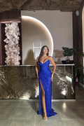 Sequin Strapless Sleeveless Long Split Prom Dress With Pleats