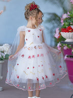 Pink Tulle Knee Length Strawberry Embroidery Flower Girl Dress