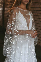 Vestido de noche con lentejuelas y cuello redondo transparente de estrellas 