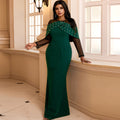 Young See Through Sleeve High Waisted Beaded Evening Dress