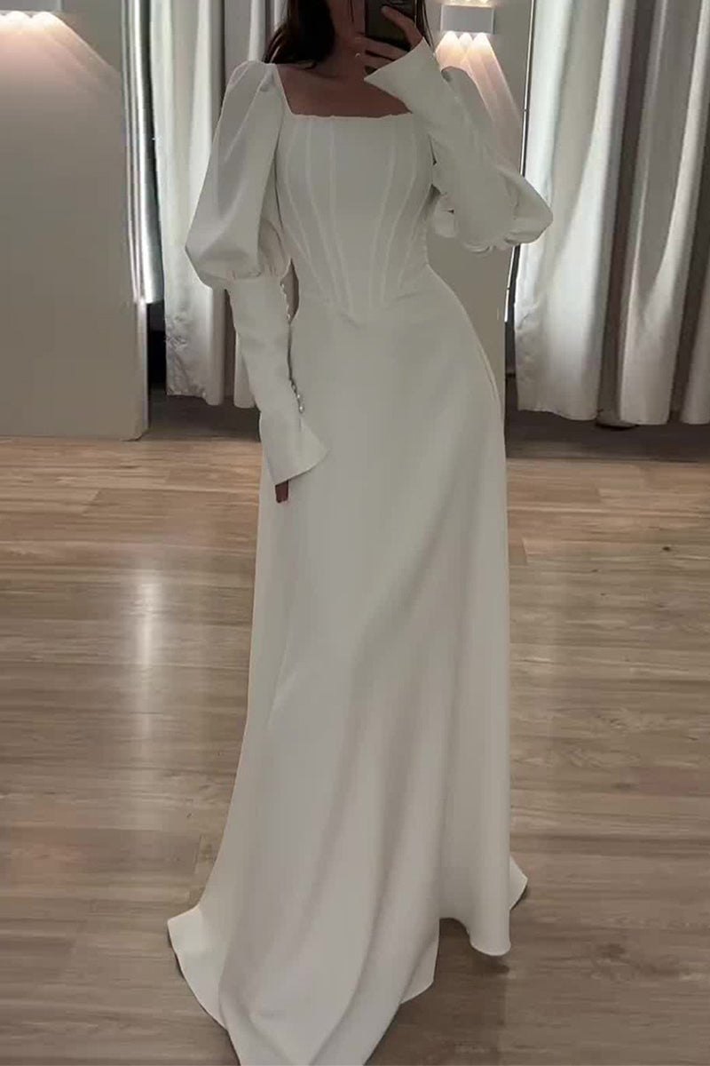 Prominente Elegante Solide Volant Quadrat Kragen Abendkleid Kleider 