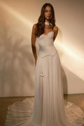 Chiffon Strapless Prom Dress With Belt Ruffles Long Sleeveless Custom Color
