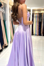 Lilac Spaghetti Straps Prom Dress A Line Sleeveless With Lace Up Back Bmbridal