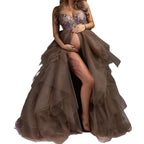 Big belly photography pregnancy dress fluffy tulle off-the-shoulder front open maternity dress