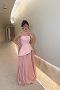Chic Strapless Long Prom Dress With Ruffles And Pleats