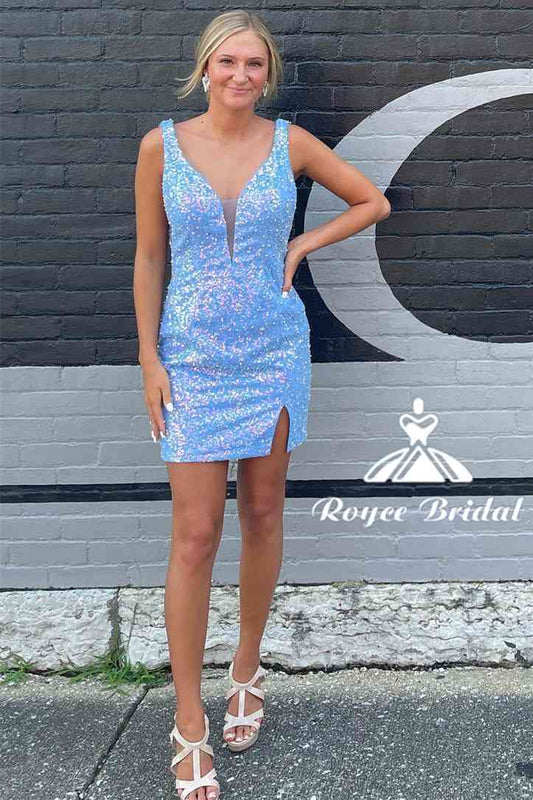 Himmelblaues Homecoming-Kleid mit Pailletten