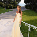 Light Yellow Shiny Chiffon Prom Gowns Sweetheart A Line Evening Dresses Women Elegant Formal Occasion Dress Customized