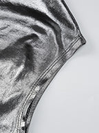 Skinny Asymmetric Shiny Solid Color Split-Joint One-Shoulder Evening Dresses Mini Dresses