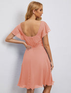 Vestido de Regresso a Casa em Forma de U Vestido de Baile Formal Vestido de Cocktail de Comprimento ao Joelho Manga Curta para Festa 28077
