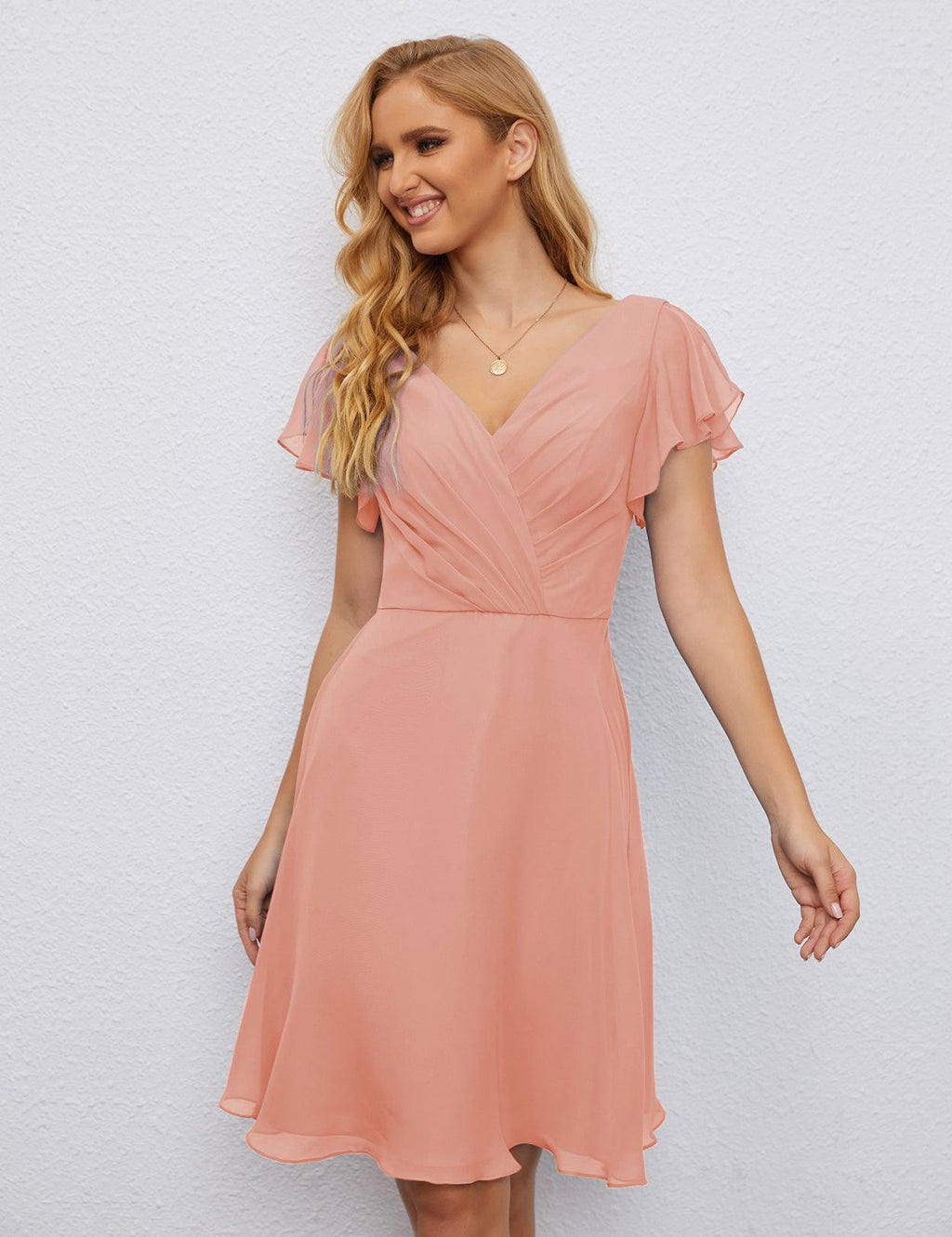 Vestido de Regresso a Casa em Forma de U Vestido de Baile Formal Vestido de Cocktail de Comprimento ao Joelho Manga Curta para Festa 28077