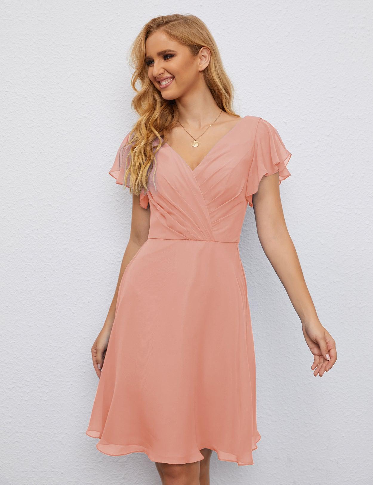 Vestido de Regresso a Casa em Forma de U Vestido de Baile Formal Vestido de Cocktail de Comprimento ao Joelho Manga Curta para Festa 28077