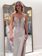 Sparkly Black Mermaid Prom Dress With Slit And Spaghetti Straps