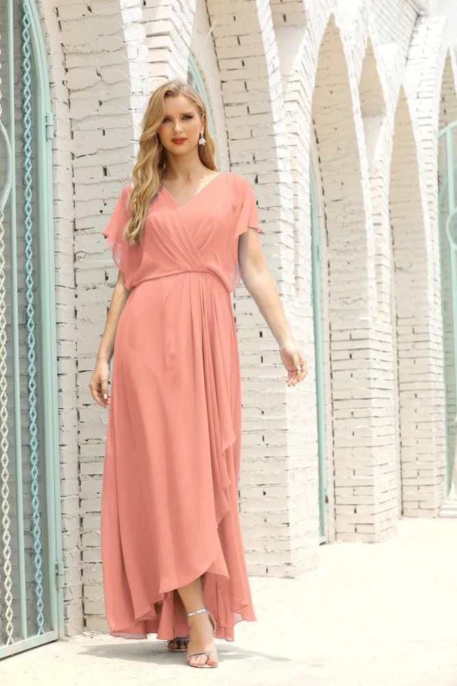 Vestidos de Mãe da Noiva Tamanho Grande Decote em V Comprido para Baixo Vestido de Gala Formal para Convidado de Casamento 28020
