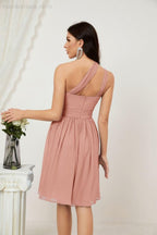 Numbersea Damen Chiffon Kurzes Ein-Schulter Brautjungfernkleid Festliche Kleider für Feier Heimkehr 2804
